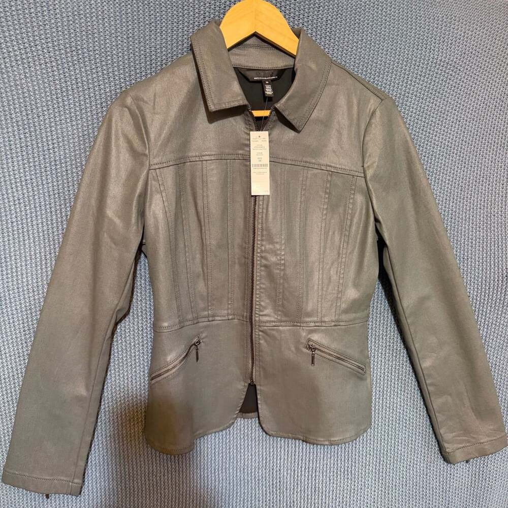White House Black Market Seamed Coated Moto Jacket Size 10 Moonwalk